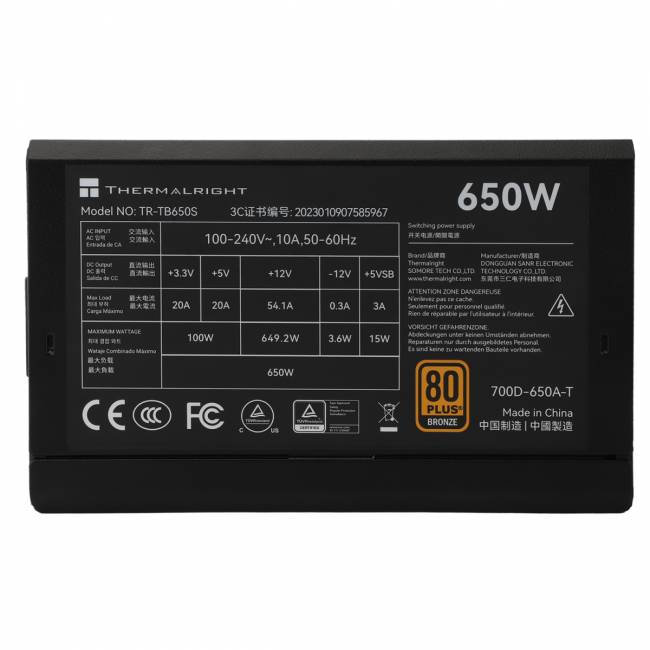 Блок питания 650W Thermalright TR-TB650S 650W 80+ Bronze — для бизнеса и офиса Блок питания 650W Thermalright TR-TB650S 650W 80+ Bronze — для бизнеса и офиса