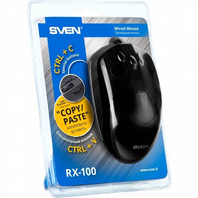 Мышь SVEN RX-100 чёрная (кн. копировать-вставить. 5+1кл. 1000-400DPI, блист.) SVEN RX-100 (SV-020286) — для бизнеса и офиса