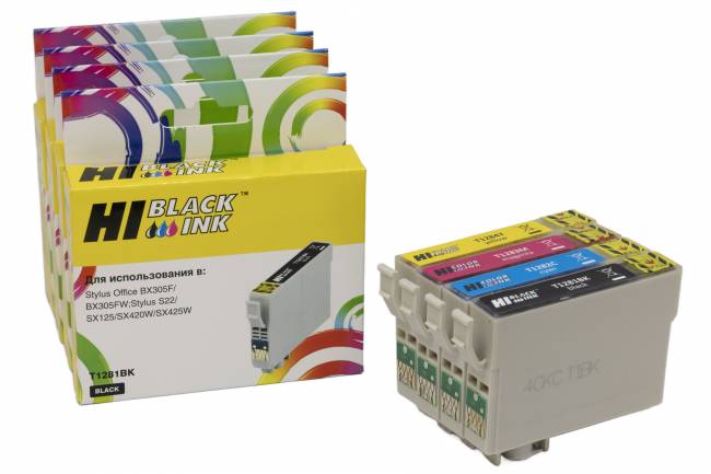 Комплект струйных картриджей Hi-Black HB-T1285 (T1281-T1284) для Epson Stylus S22/SX125, (Bk,C,M,Y) — для бизнеса и офиса Комплект струйных картриджей Hi-Black HB-T1285 (T1281-T1284) для Epson Stylus S22/SX125, (Bk,C,M,Y) — для бизнеса и офиса