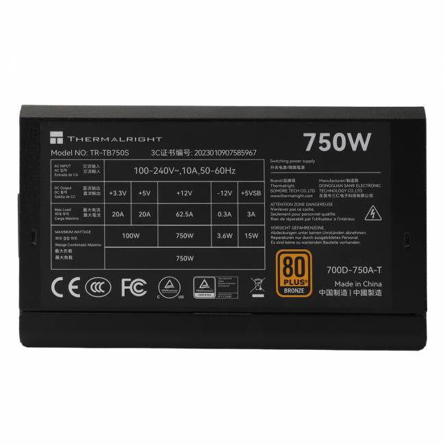 Блок питания 750W Thermalright TR-TB750S 750W 80+ Bronze — для бизнеса и офиса Блок питания 750W Thermalright TR-TB750S 750W 80+ Bronze — для бизнеса и офиса