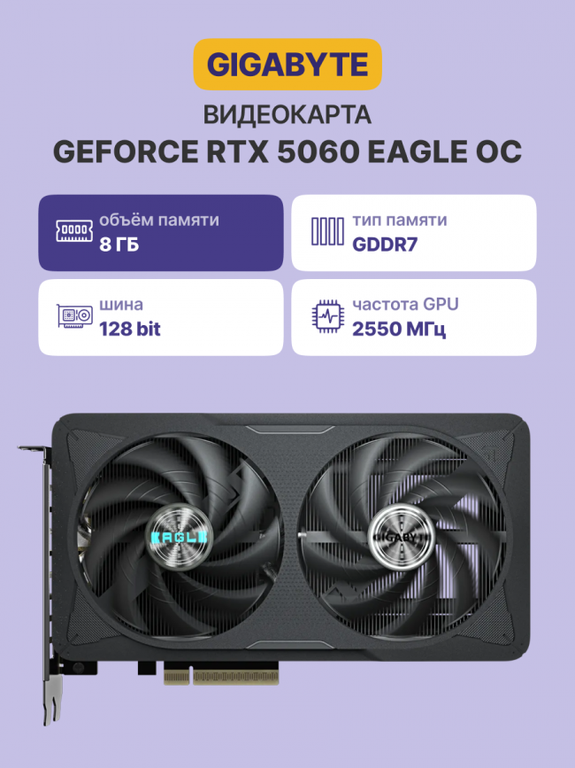 Видеокарта GIGABYTE GV-N5060EAGLE OC-8GD — для бизнеса и офиса