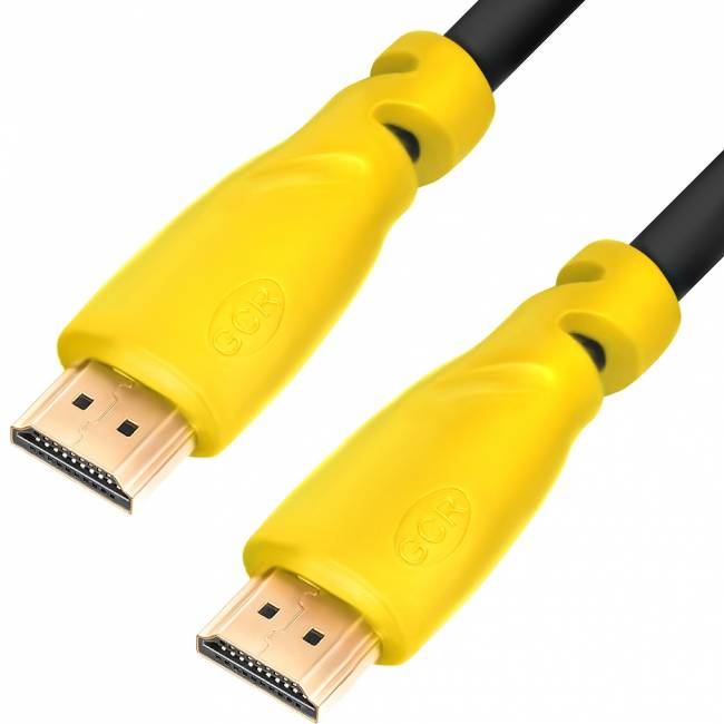 GCR Кабель 3.0m HDMI версия 1.4, черный, желтые коннекторы, OD7.3mm, 30/30 AWG, позолоченные контакты, Ethernet 10.2 Гбит/с, 3D, 4K GCR-HM340-3.0m, экран GreenconnectGCR-HM340-3.0m — для бизнеса и офиса