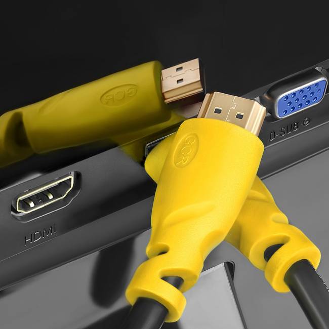 GCR Кабель 3.0m HDMI версия 1.4, черный, желтые коннекторы, OD7.3mm, 30/30 AWG, позолоченные контакты, Ethernet 10.2 Гбит/с, 3D, 4K GCR-HM340-3.0m, экран GreenconnectGCR-HM340-3.0m — для бизнеса и офиса