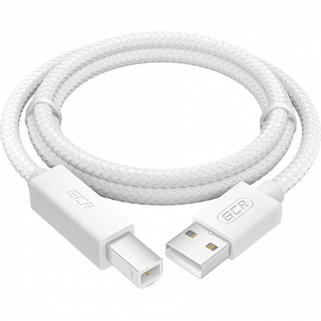 GCR Кабель Premium 1.0m USB 2.0, AM/BM, белый нейлон 28/24 AWG, экран, армированный, морозостойкий, GCR-54211 Кабель Greenconnect 1 м (GCR-54211) — для бизнеса и офиса
