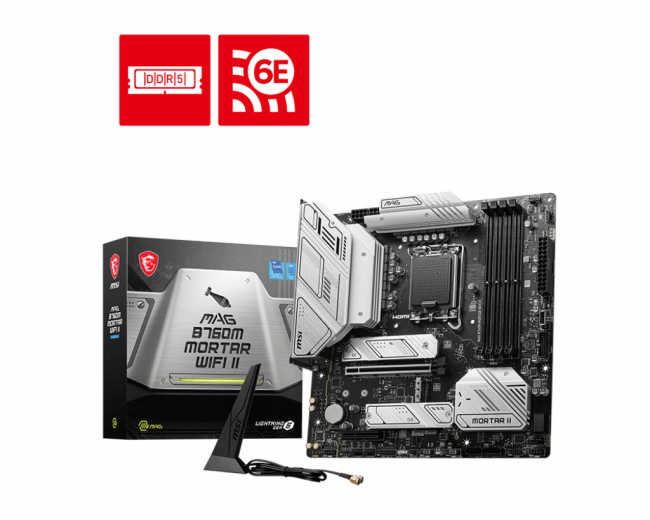Материнская плата MSI MAG B760M MORTAR WIFI II — для бизнеса и офиса Материнская плата MSI MAG B760M MORTAR WIFI II — для бизнеса и офиса