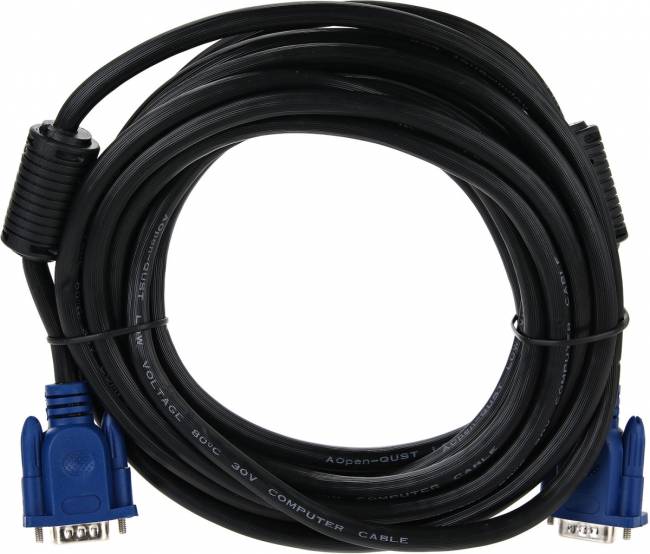Кабель монитор-SVGA card (15M-15M) 5м 2 фильтра Aopen/Qust <ACG341AD-5M> AOpen VGA (m) - VGA (m) 5м — для бизнеса и офиса