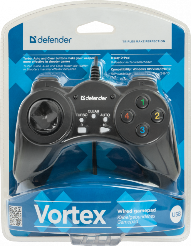 Defender Проводной геймпад Vortex USB, 13 кнопок Defender Vortex — для бизнеса и офиса