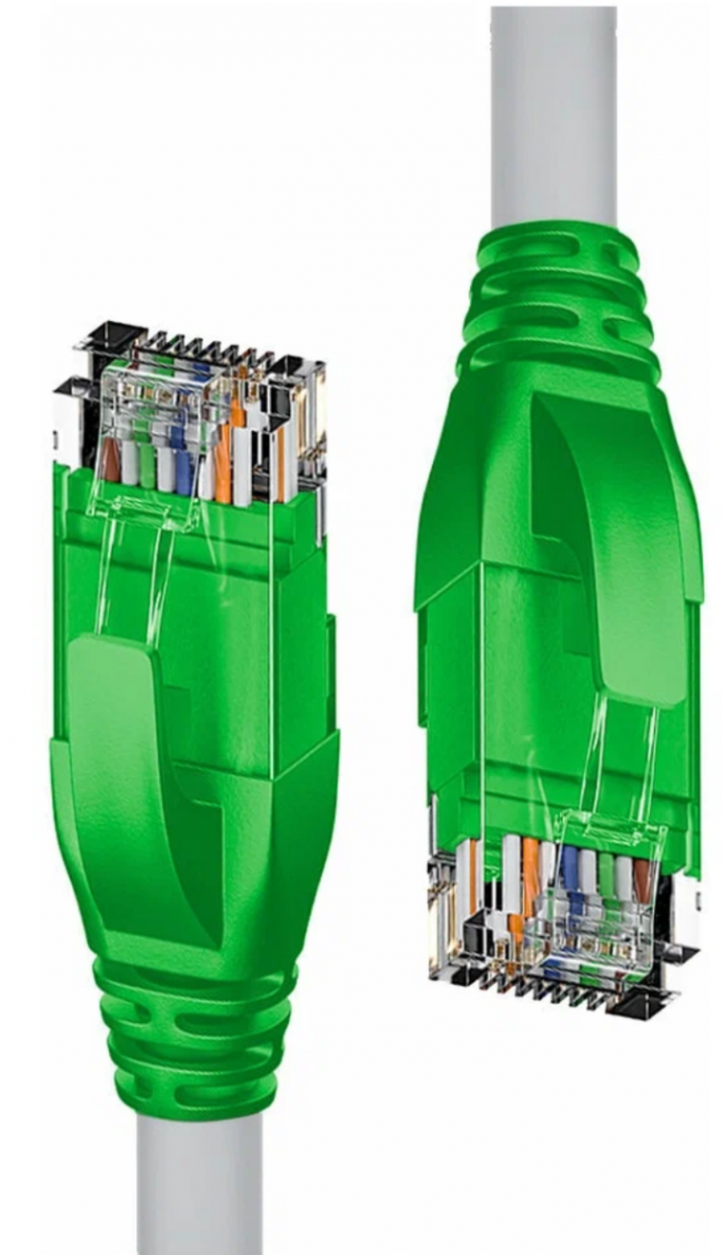 Патч-корд прямой 1.0m UTP кат.5e, серый, зеленые коннекторы, 24 AWG, литой, ethernet high speed 1 Гбит/с, RJ45, T568B 4PH 4PH-R90028 — для бизнеса и офиса