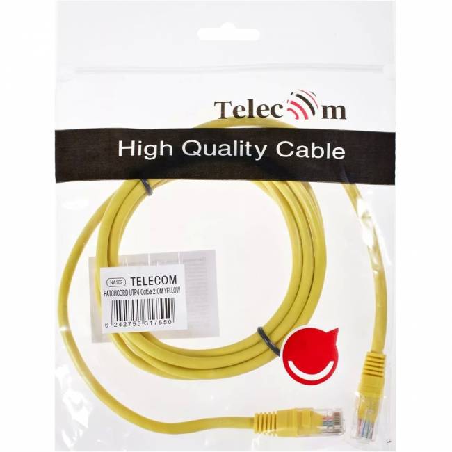 Патчкорд литой "Telecom" UTP кат.5е 2,0м желтый VCOM NA102-Y-2M — для бизнеса и офиса Патчкорд литой "Telecom" UTP кат.5е 2,0м желтый VCOM NA102-Y-2M — для бизнеса и офиса