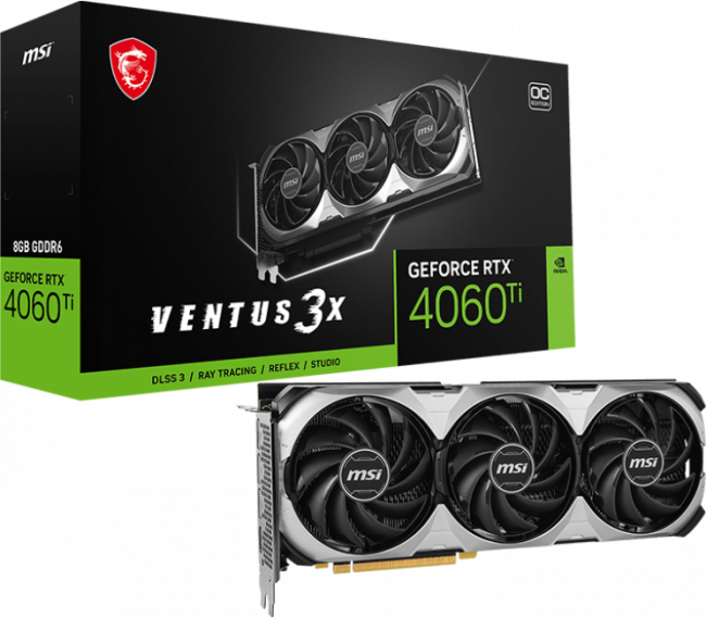 Видеокарта MSI GeForce RTX 4060 Ti VENTUS 3X E 8G OC — для бизнеса и офиса Видеокарта MSI GeForce RTX 4060 Ti VENTUS 3X E 8G OC — для бизнеса и офиса