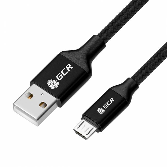 GCR QC Кабель 1.0m MicroUSB, быстрая зарядка, черный нейлон, AL корпус черный, черный ПВХ, 28/24 AWG, GCR-52475 Кабель Greenconnect 1 м (GCR-52475) — для бизнеса и офиса