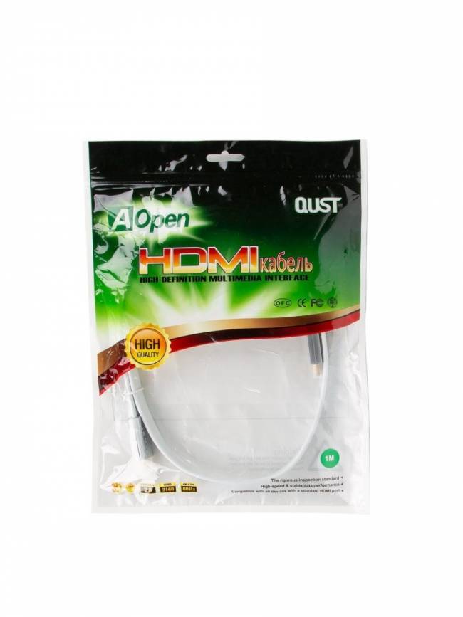 Кабель HDMI 19M/M ver 2.0, 1M, Aopen/Qust <ACG568F-S-1M> серебряно-белый Flat Aopen HDMI (m)- HDMI (m) 1м — для бизнеса и офиса
