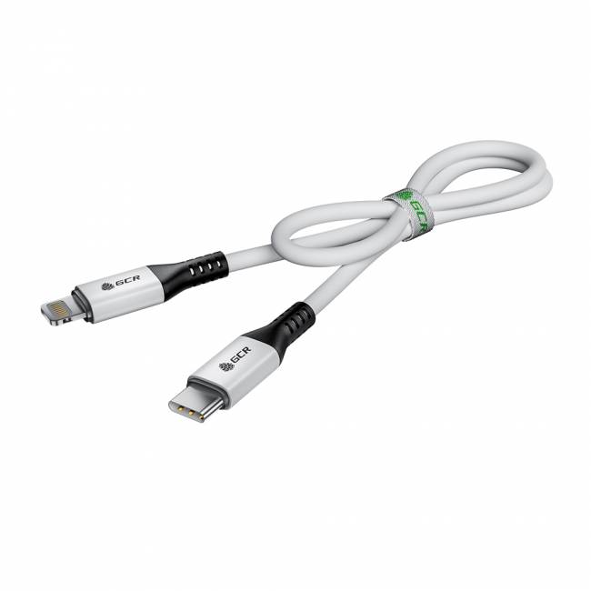 GCR Кабель 0.7m TypeC/Lightning MFI POWER DELIVERY 18 W, быстрая зарядка, белый, корпус белый, черный ПВХ, GCR-53185 Greenconnect USB 2.0 Type-C (m) - Lightning (m) 0.7м — для бизнеса и офиса