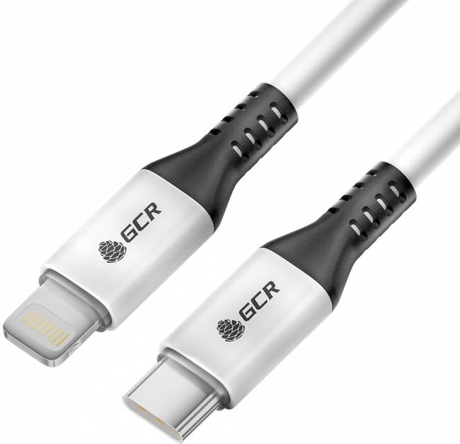GCR Кабель 0.7m TypeC/Lightning MFI POWER DELIVERY 18 W, быстрая зарядка, белый, корпус белый, черный ПВХ, GCR-53185 Greenconnect USB 2.0 Type-C (m) - Lightning (m) 0.7м — для бизнеса и офиса