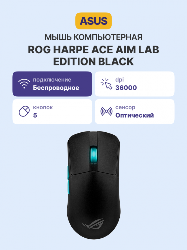 Мышь P713 ROG HARPE ACE AIM LAB EDITION/BLK ASUS ROG P713 Harpe Ace Aim Lab Edition/BLK 90MP02W0-BMUA00 — для бизнеса и офиса Мышь P713 ROG HARPE ACE AIM LAB EDITION/BLK ASUS ROG P713 Harpe Ace Aim Lab Edition/BLK 90MP02W0-BMUA00 — для бизнеса и офиса