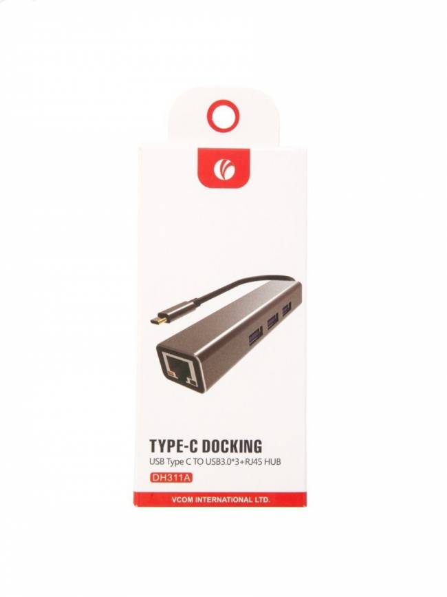 Кабель-концентратор USB 3.1 Type-Cm --> RJ-45+3port USB3.0(f)  Aluminum Shell VCOM <DH311A> VCOM DH311A — для бизнеса и офиса