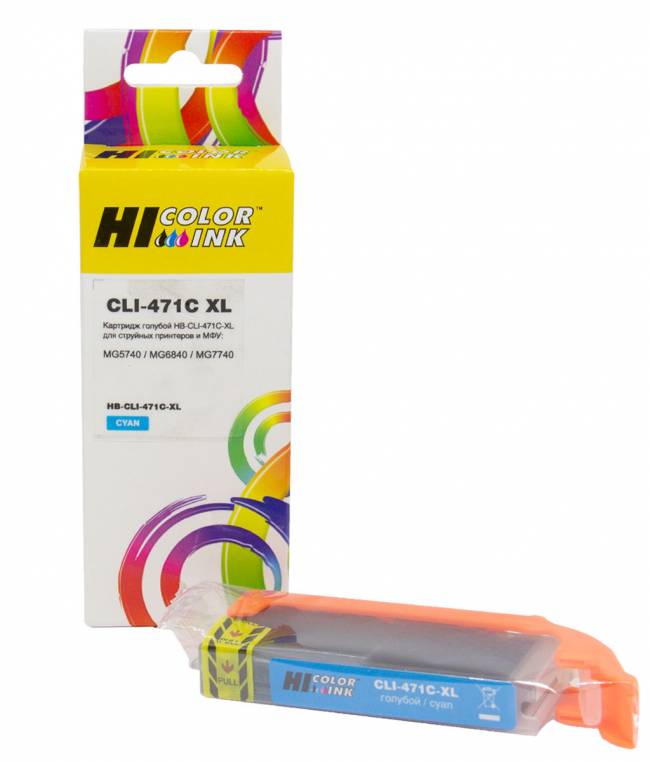 Картридж Hi-Black (CLI-471XLC) для Canon MG5740/MG6840/MG7740, Cyan — для бизнеса и офиса Картридж Hi-Black (CLI-471XLC) для Canon MG5740/MG6840/MG7740, Cyan — для бизнеса и офиса