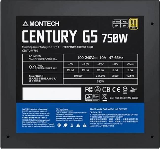 Блок питания Montech CENTURY GOLD G5 750 — для бизнеса и офиса Блок питания Montech CENTURY GOLD G5 750 — для бизнеса и офиса