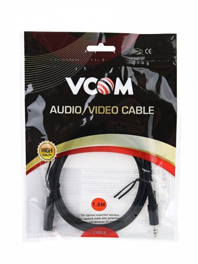 Кабель удлинительный 3.5 Jack (M) - 3.5 Jack (F), стерео, аудио, 1.8м VCOM <VAV7179-1.8M> VCOM mini jack 3.5 mm (m) - mini jack 3.5 mm (f) 1.8м — для бизнеса и офиса